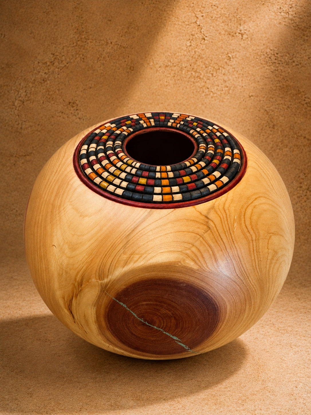 #220 - Alligator Juniper Basket Illusion Vessel with Fox Turquoise Inlay