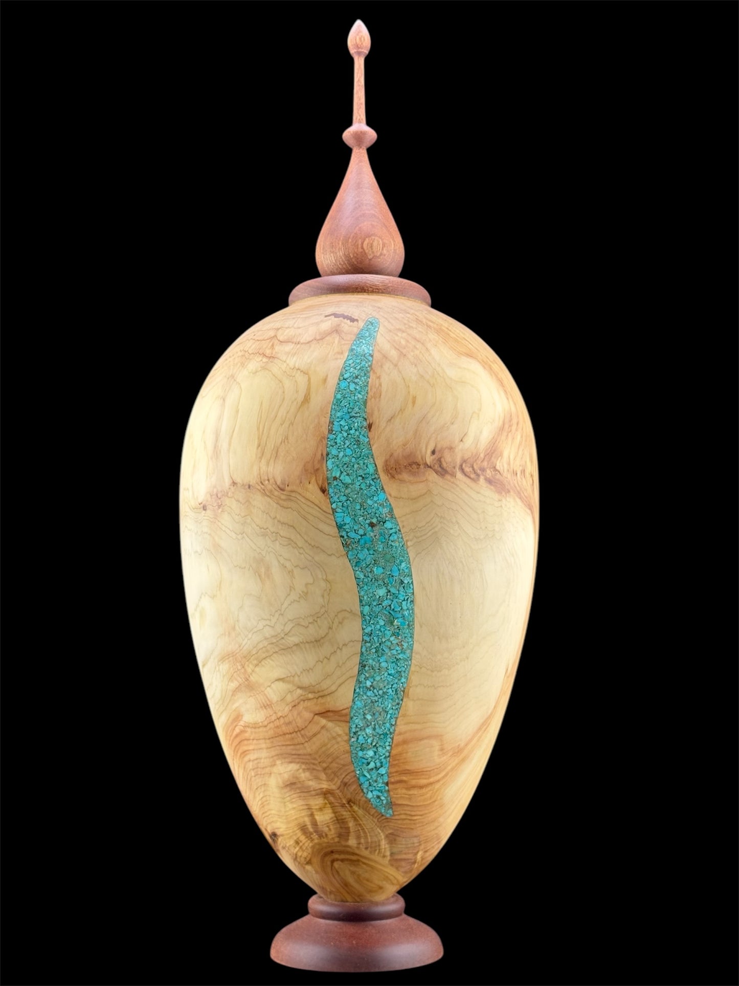 #62 Alligator Juniper and Sapele Vessel with Turquoise Inlay