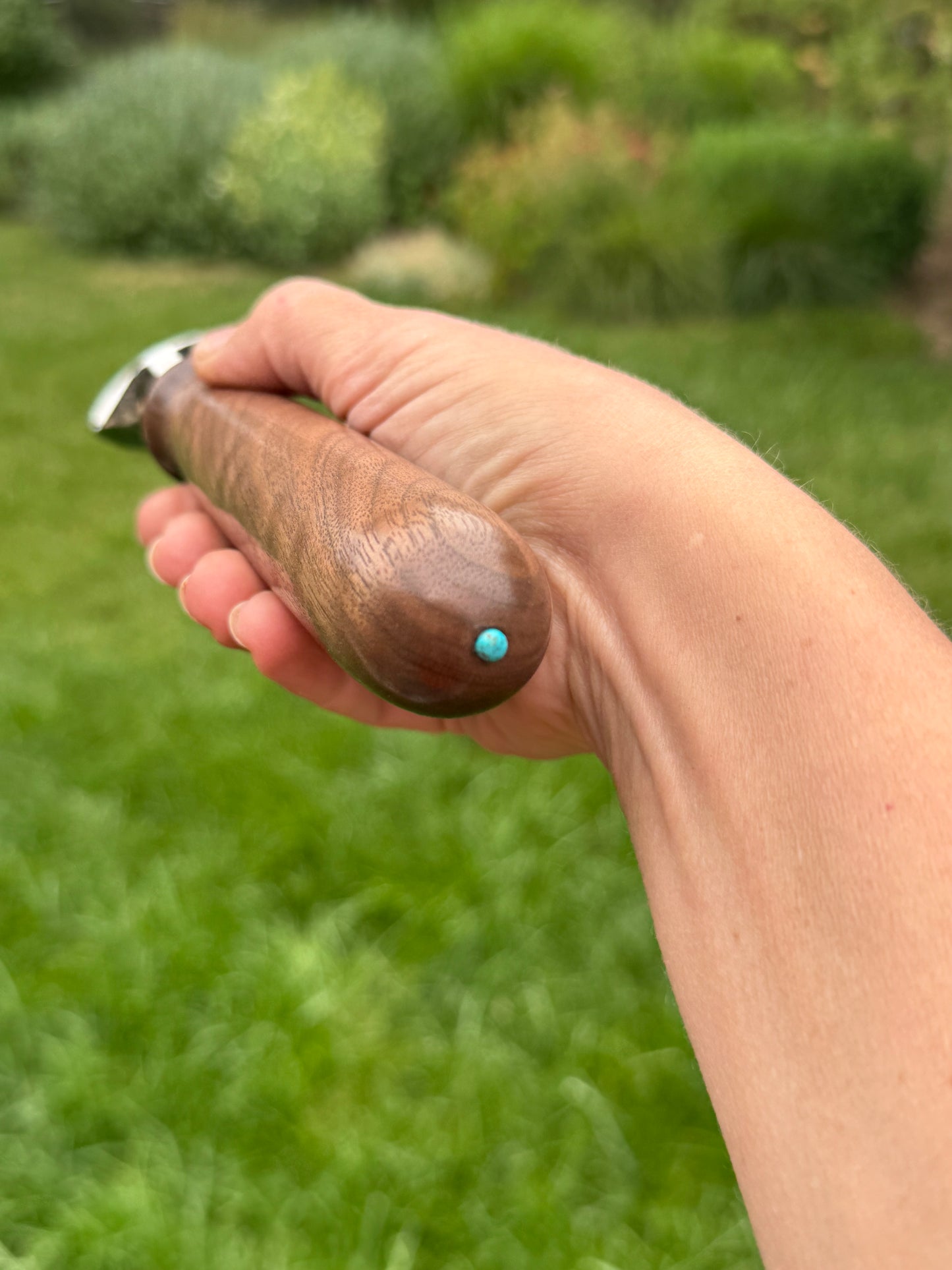 #96 - Curly Walnut Ice Cream Scoop with Fox Turquoise Cabochon