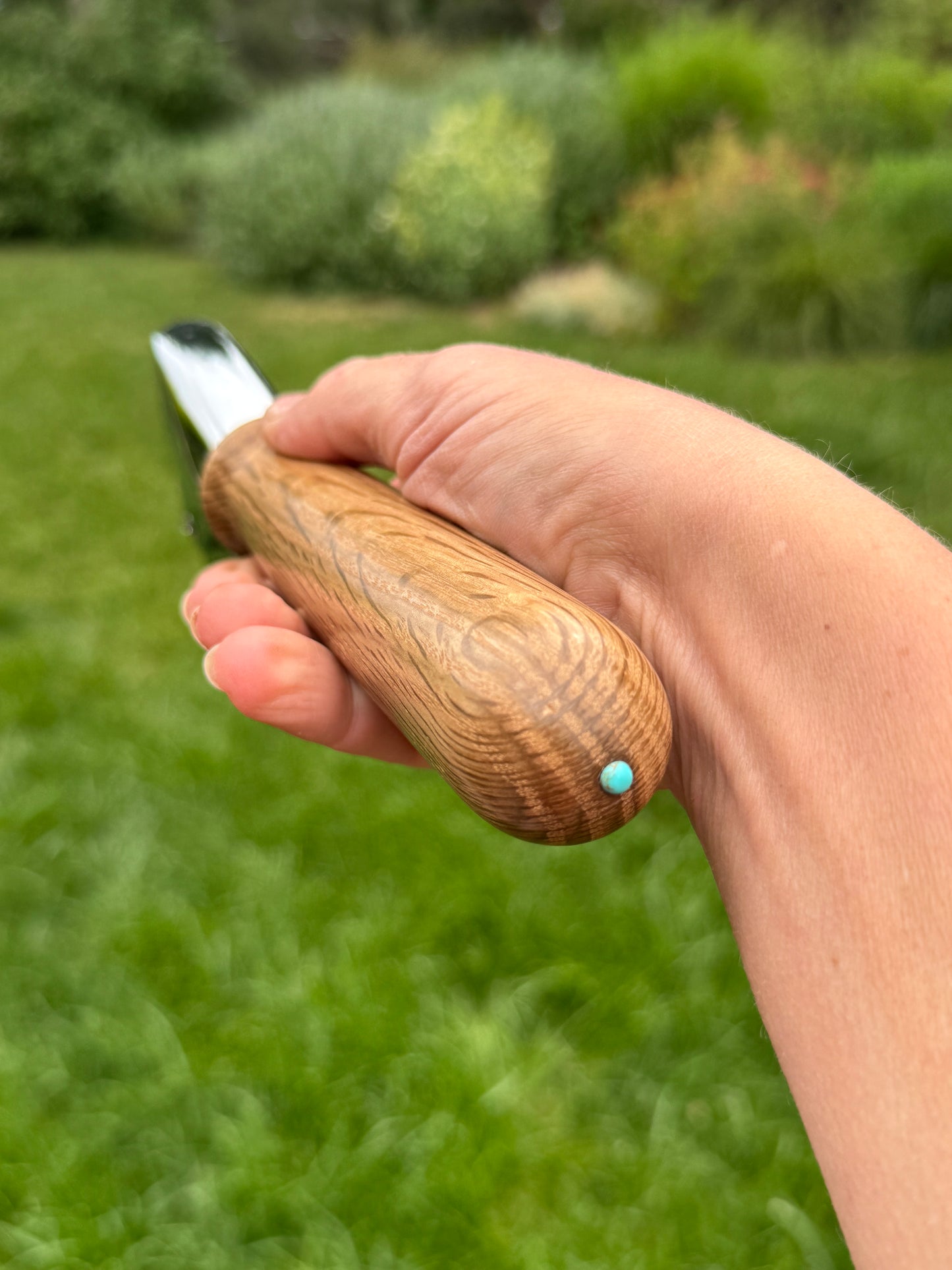 #98 - Post Oak Pizza Cutter with Fox Turquoise Cabochon