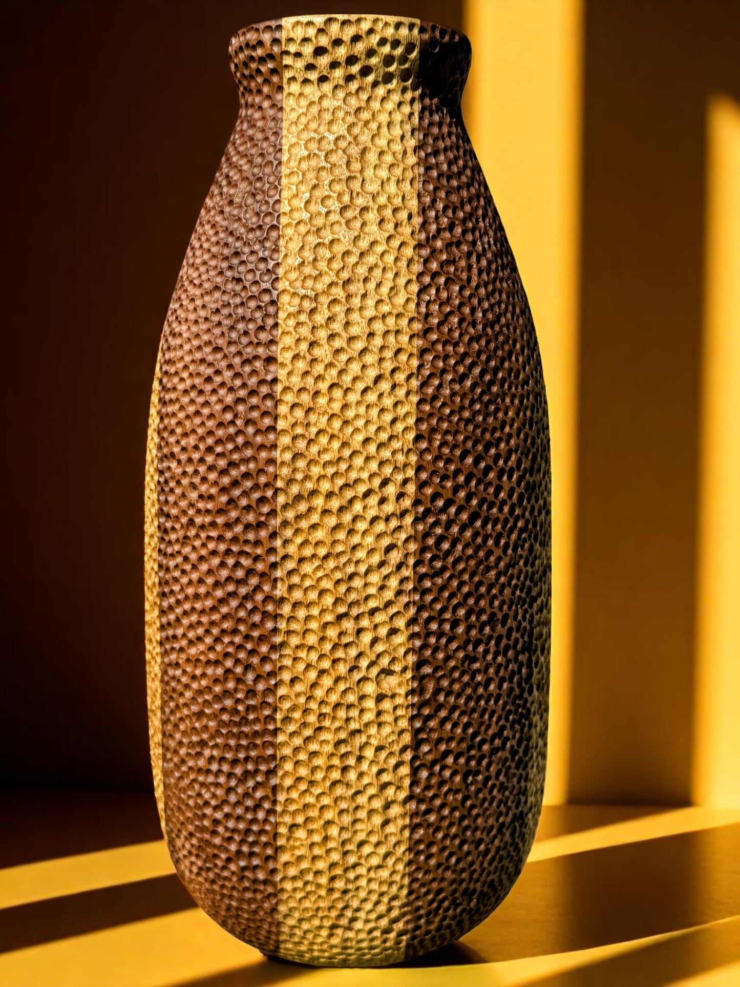 #23 Tall Walnut and White Limba Dimpled Vase