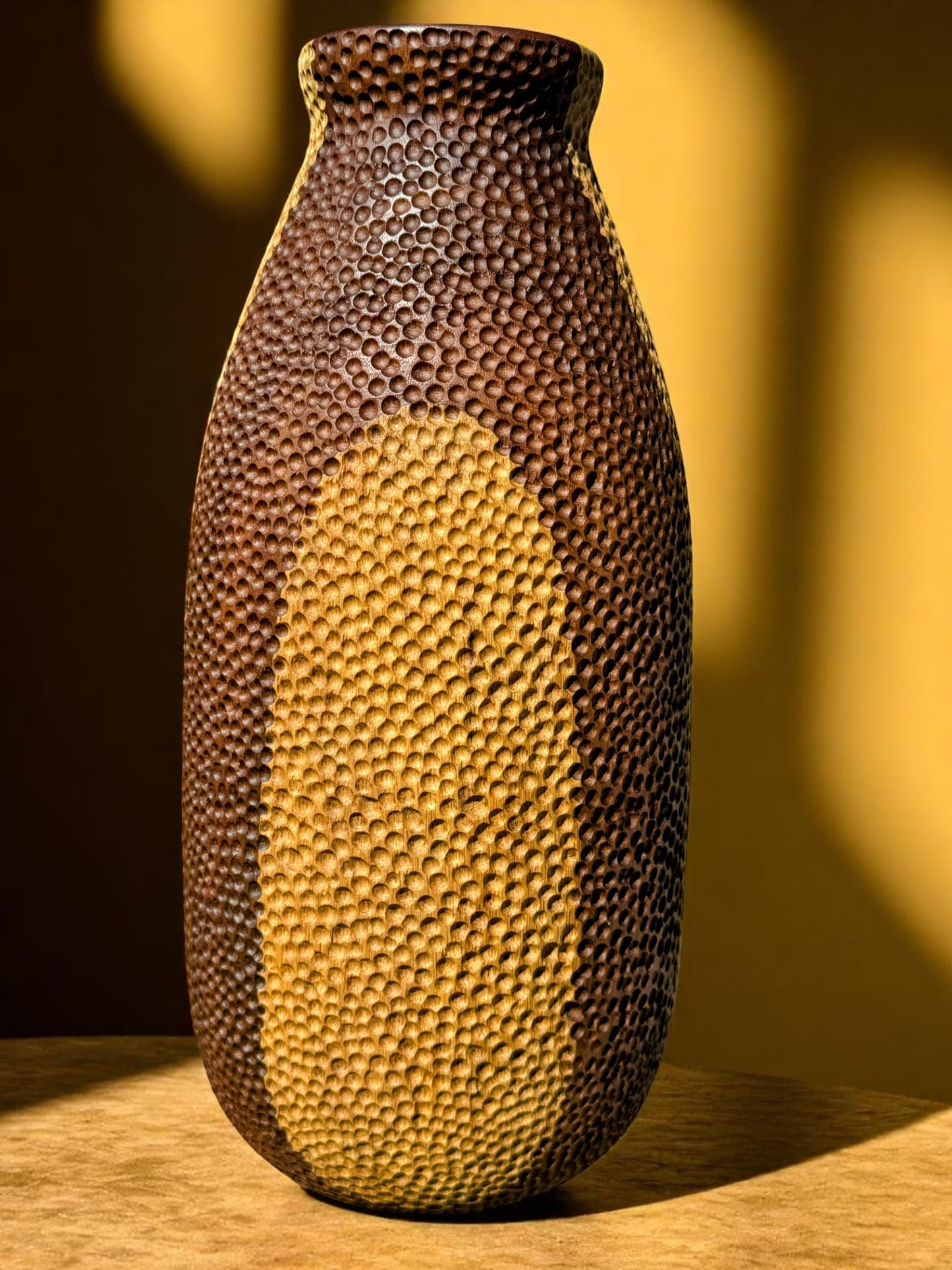 #23 Tall Walnut and White Limba Dimpled Vase