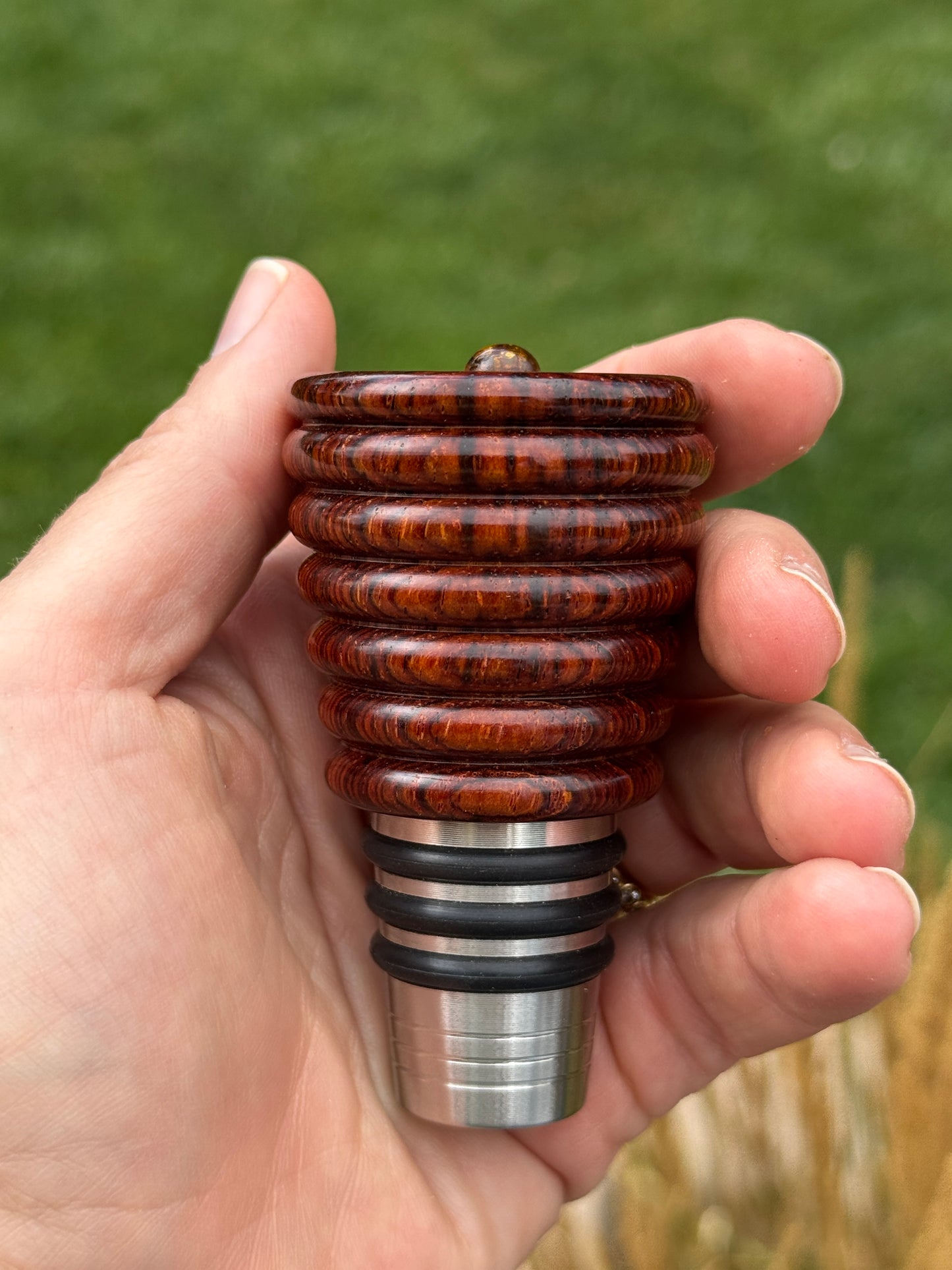 #124 - Cocobolo Whiskey Bottle Stopper with Amber Cabochon
