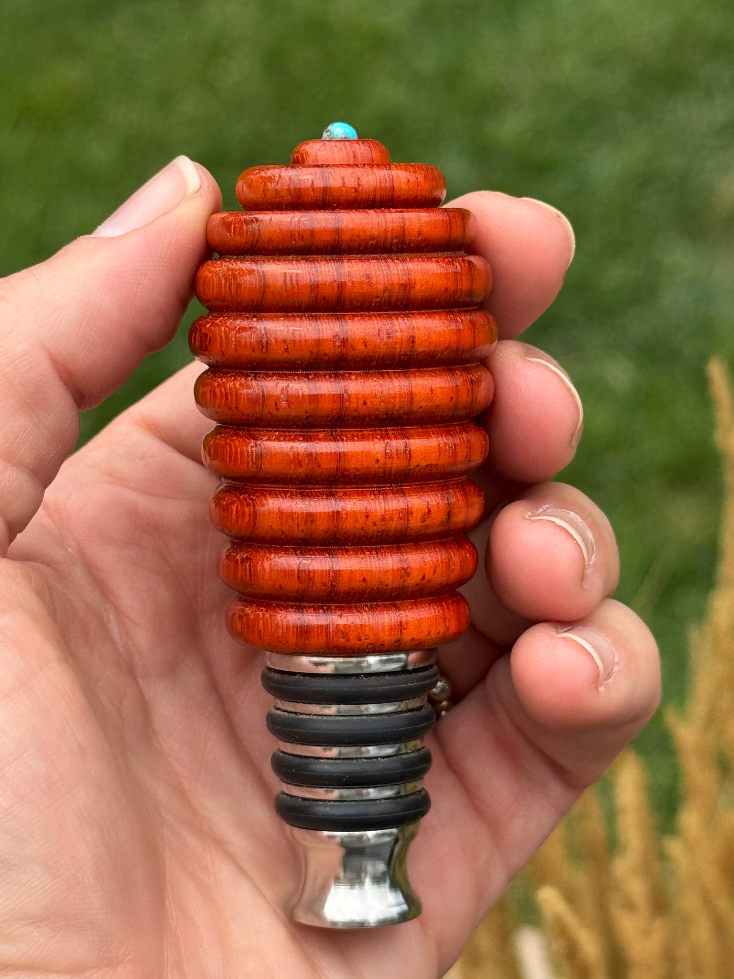 #128 - Padauk Bottle Stopper with Sleeping Beauty Turquoise Cabochon
