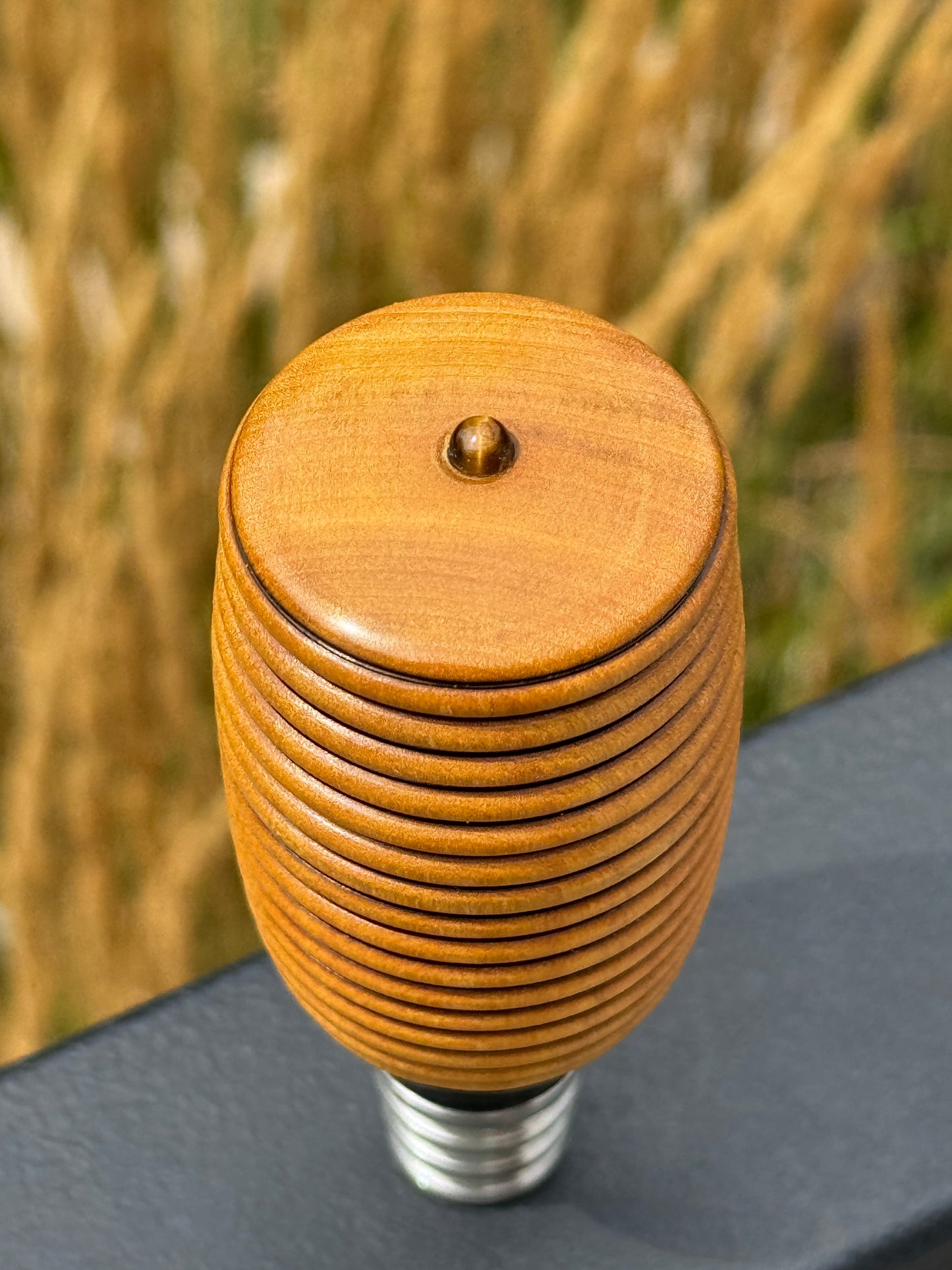 #132 - Yellowheart Wine Bottle Stopper with Tiger Eye Cabochon