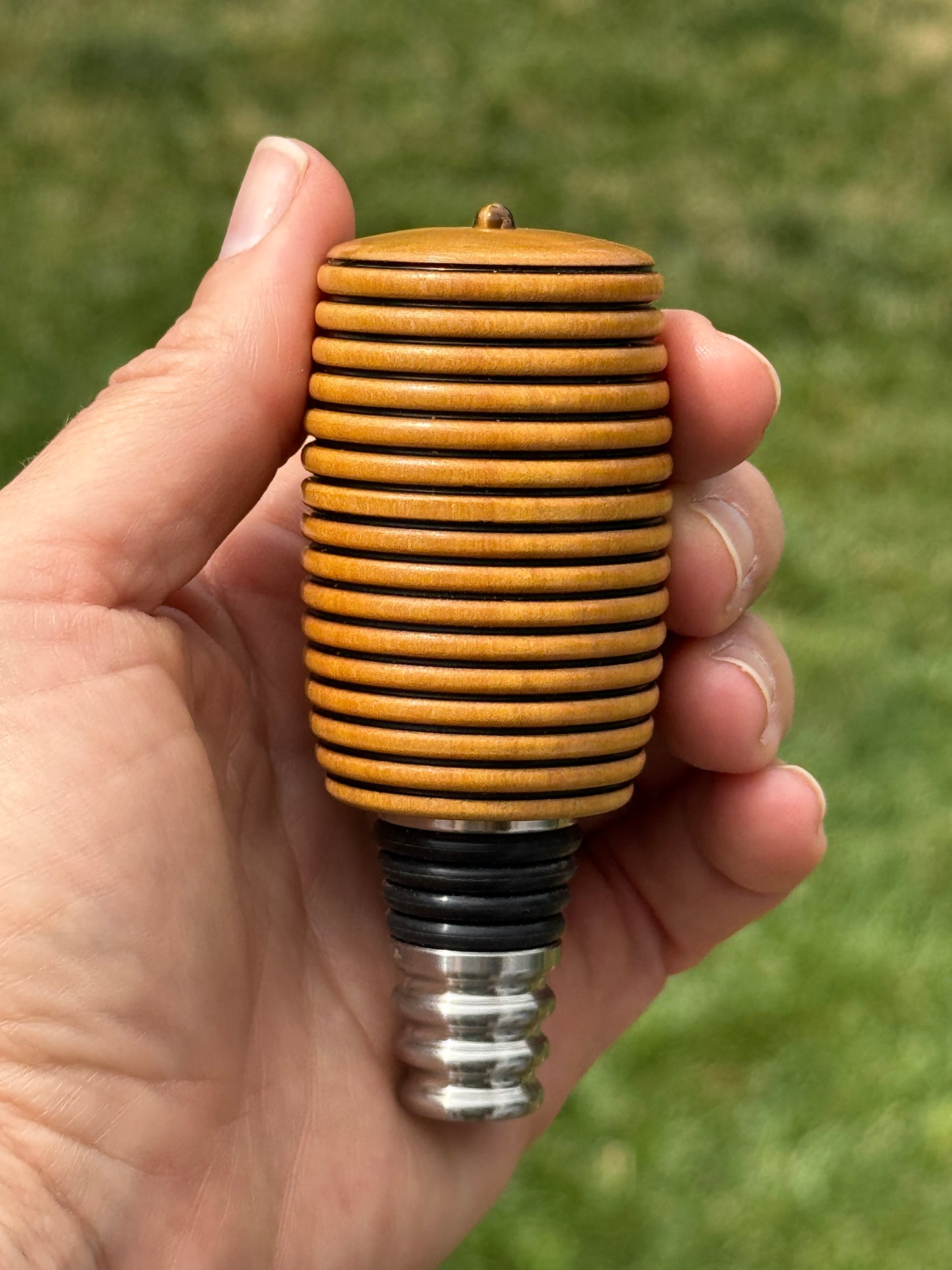 #132 - Yellowheart Wine Bottle Stopper with Tiger Eye Cabochon
