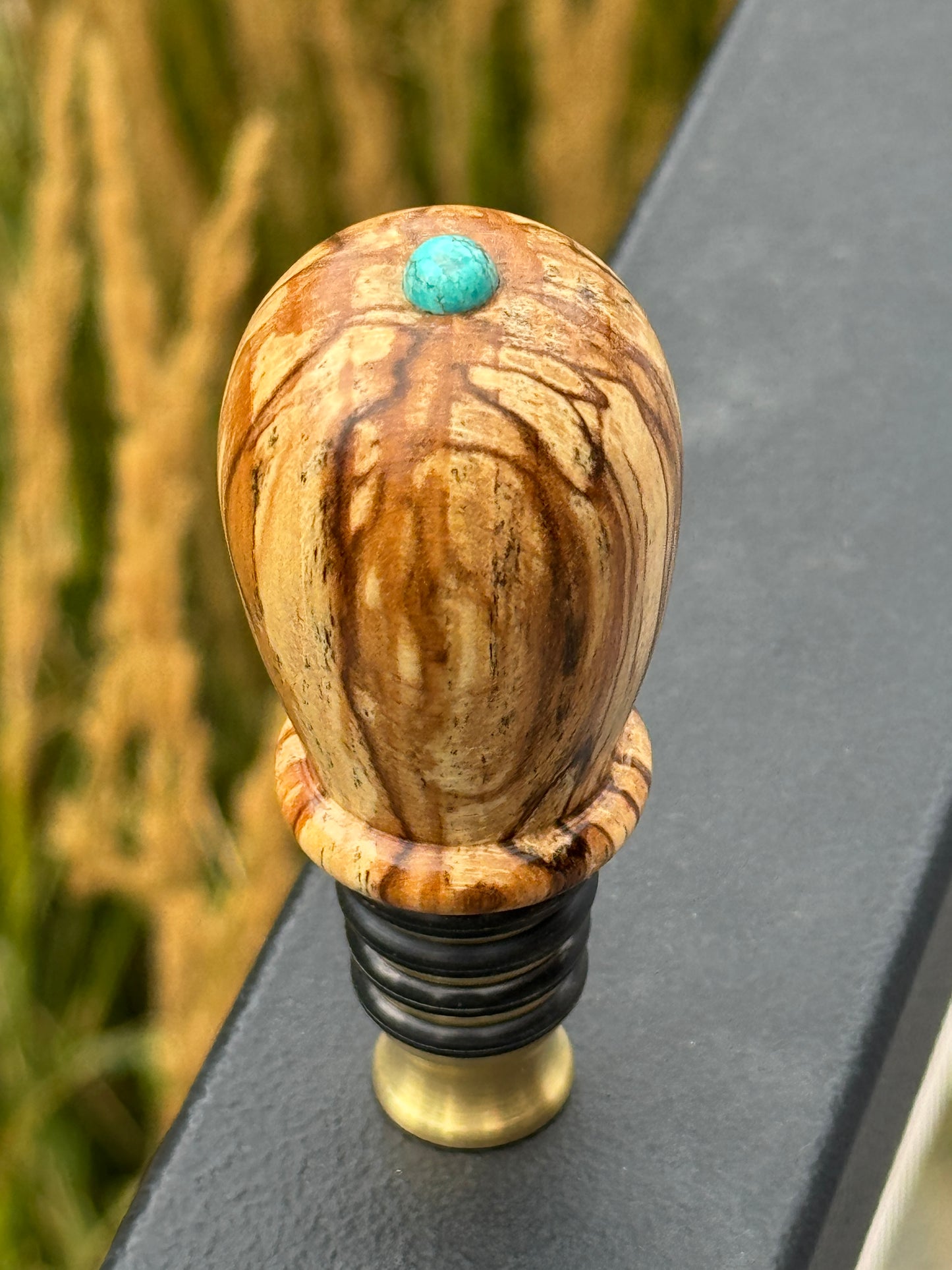 #133 - Spalted Beech Wine Bottle Stopper with Fox Turquoise Cabochon