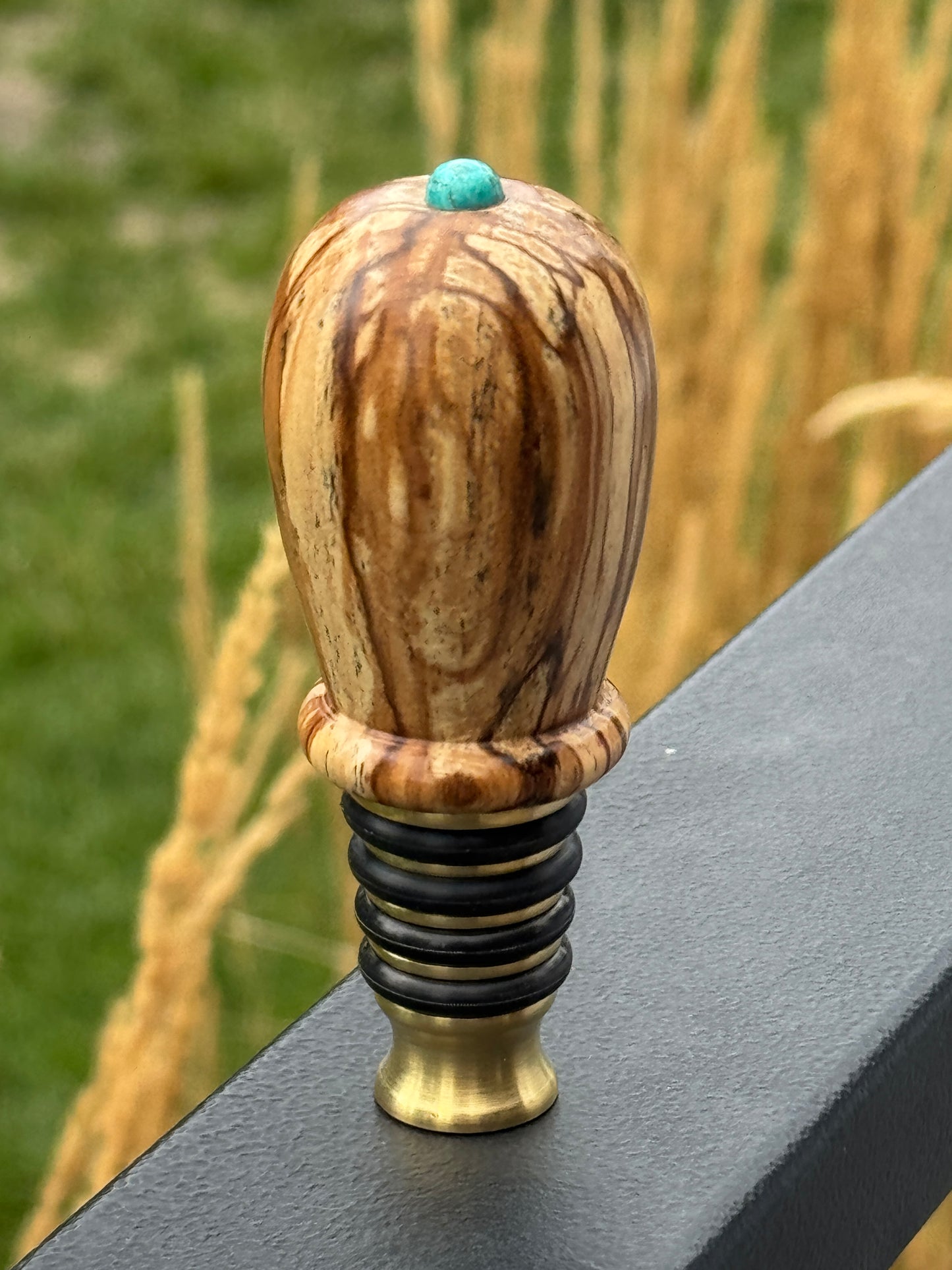 #133 - Spalted Beech Wine Bottle Stopper with Fox Turquoise Cabochon