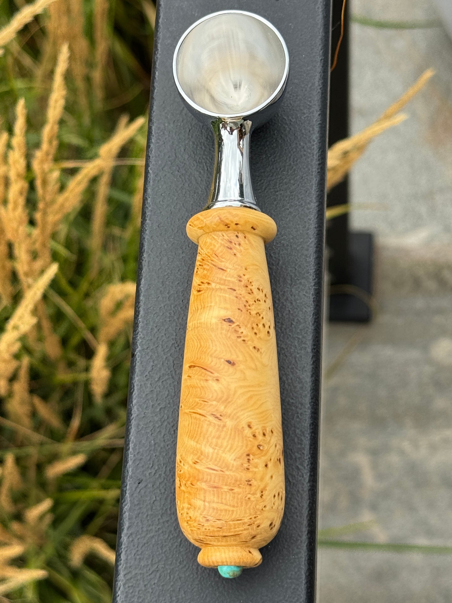 #134 - Cedar Burl Coffee Scoop with Sleeping Beauty Turquoise Cabochon