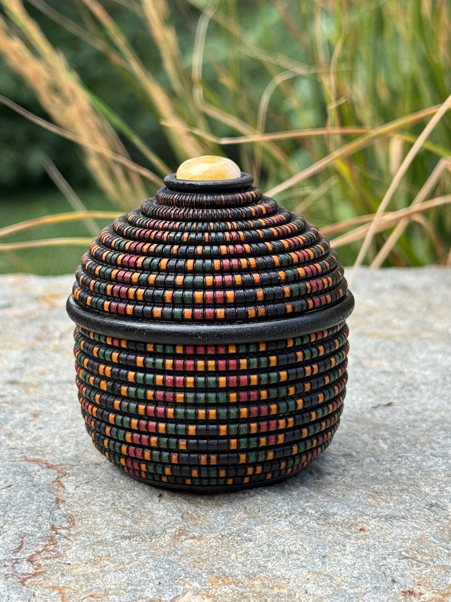 #139 - Zulu Herb Basket-Illusion Box with Yellow Quartz Cabochon