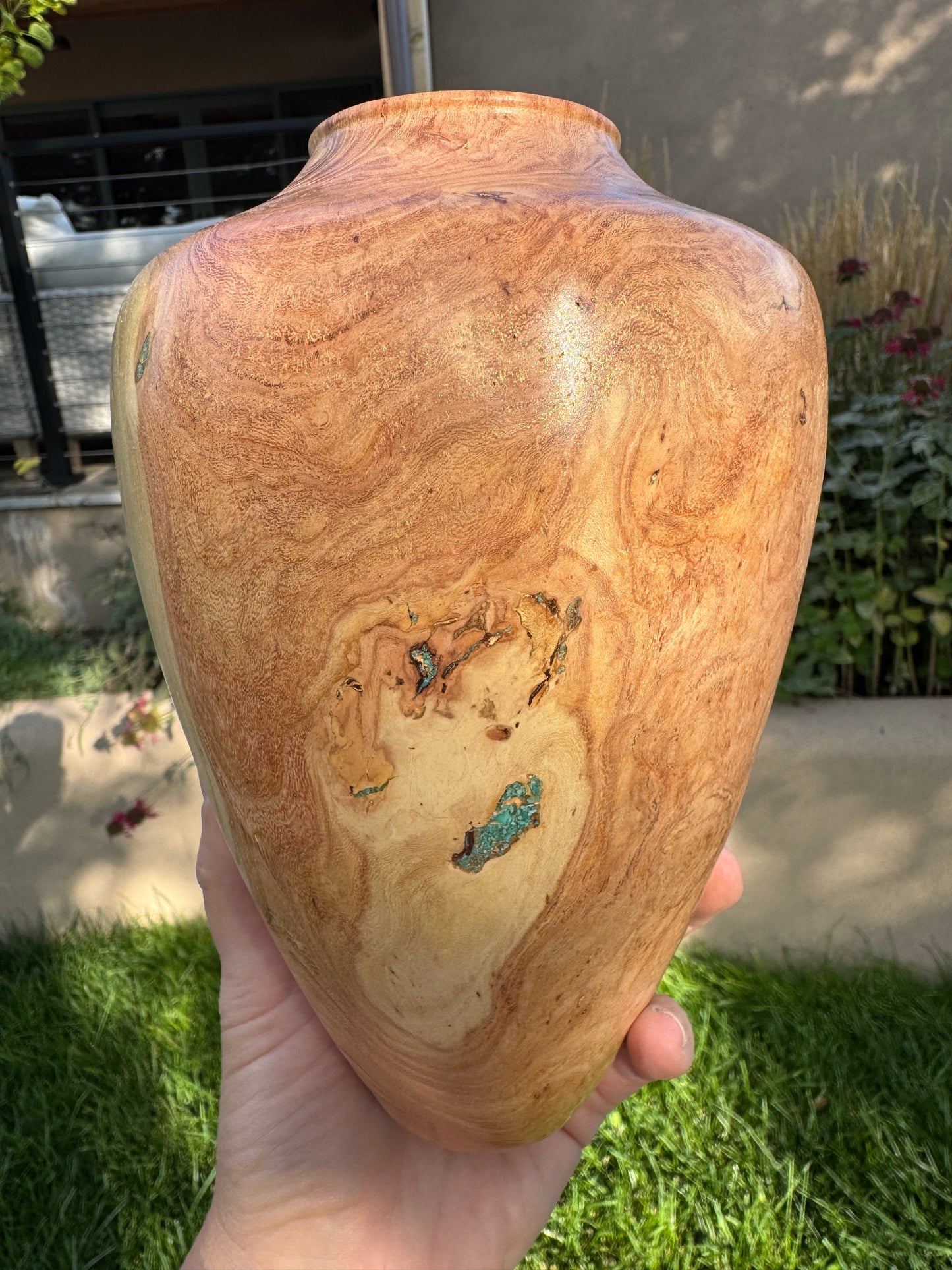 #159 - Honey Locust Burl Vessel with Fox Turquoise Inlay