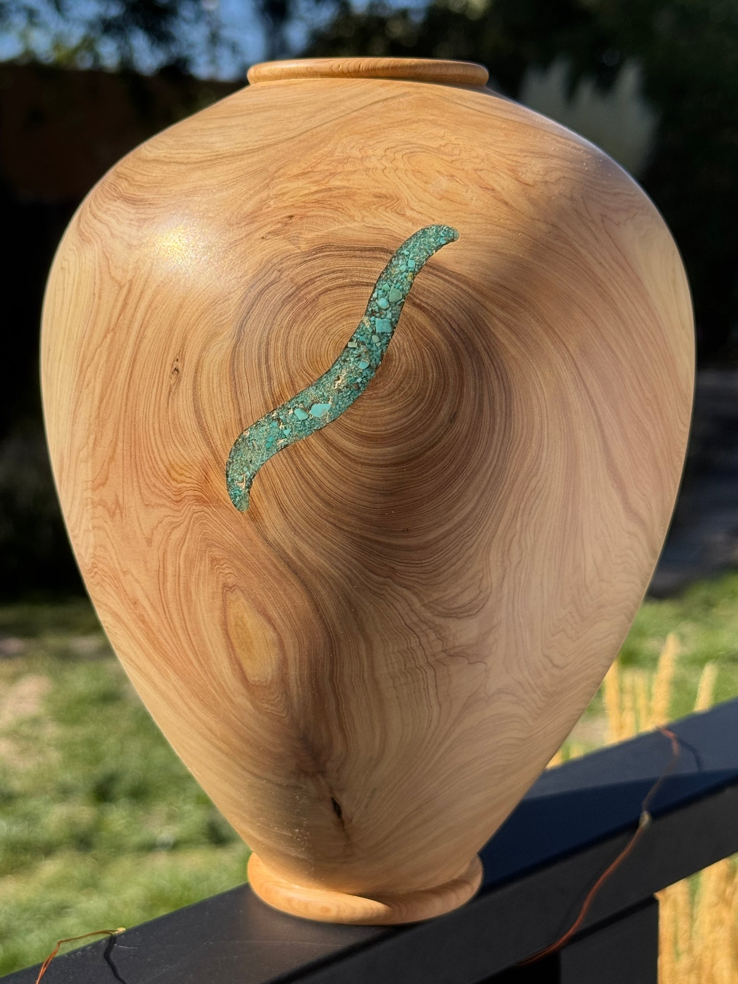 #165 - Alligator Juniper Vessel with Fox Turquoise Inlay