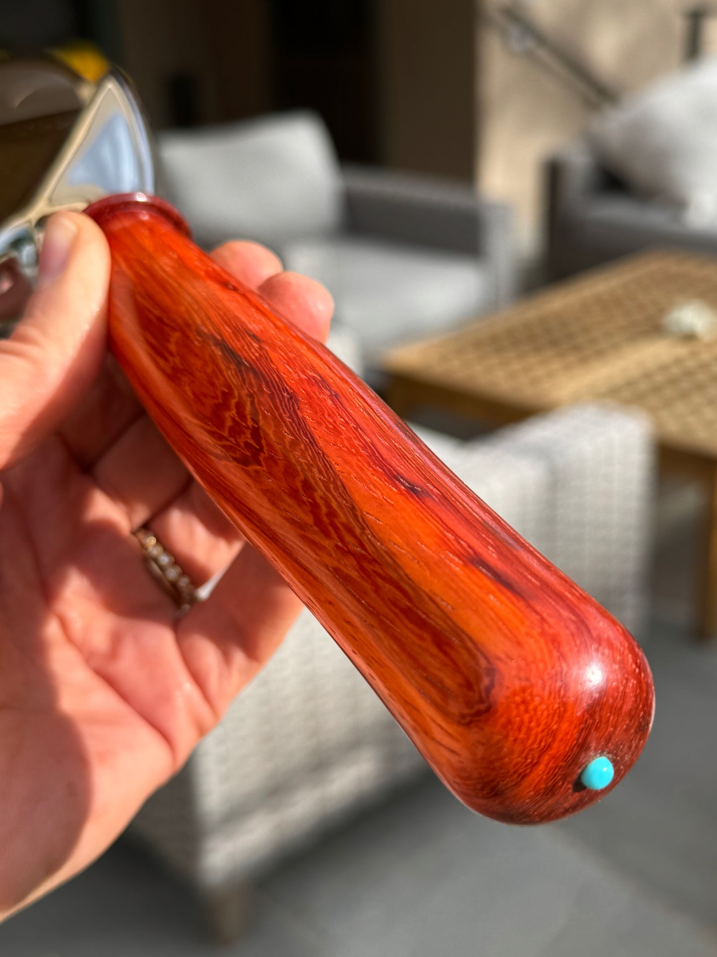 #77 Padauk Pizza Cutter with Turquoise Cabochon