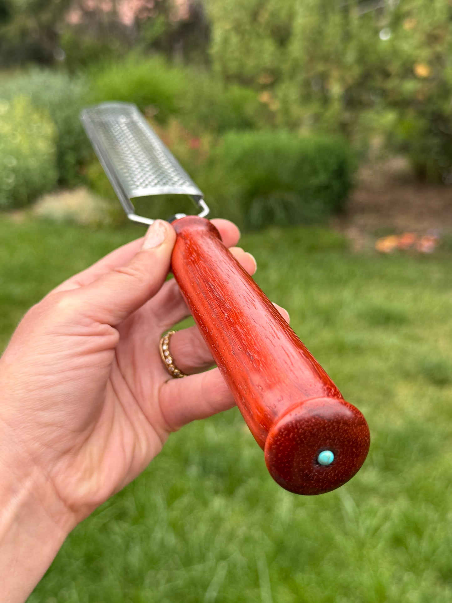 #91 Padauk Rasp Grater with Fox Turquoise Cabochon