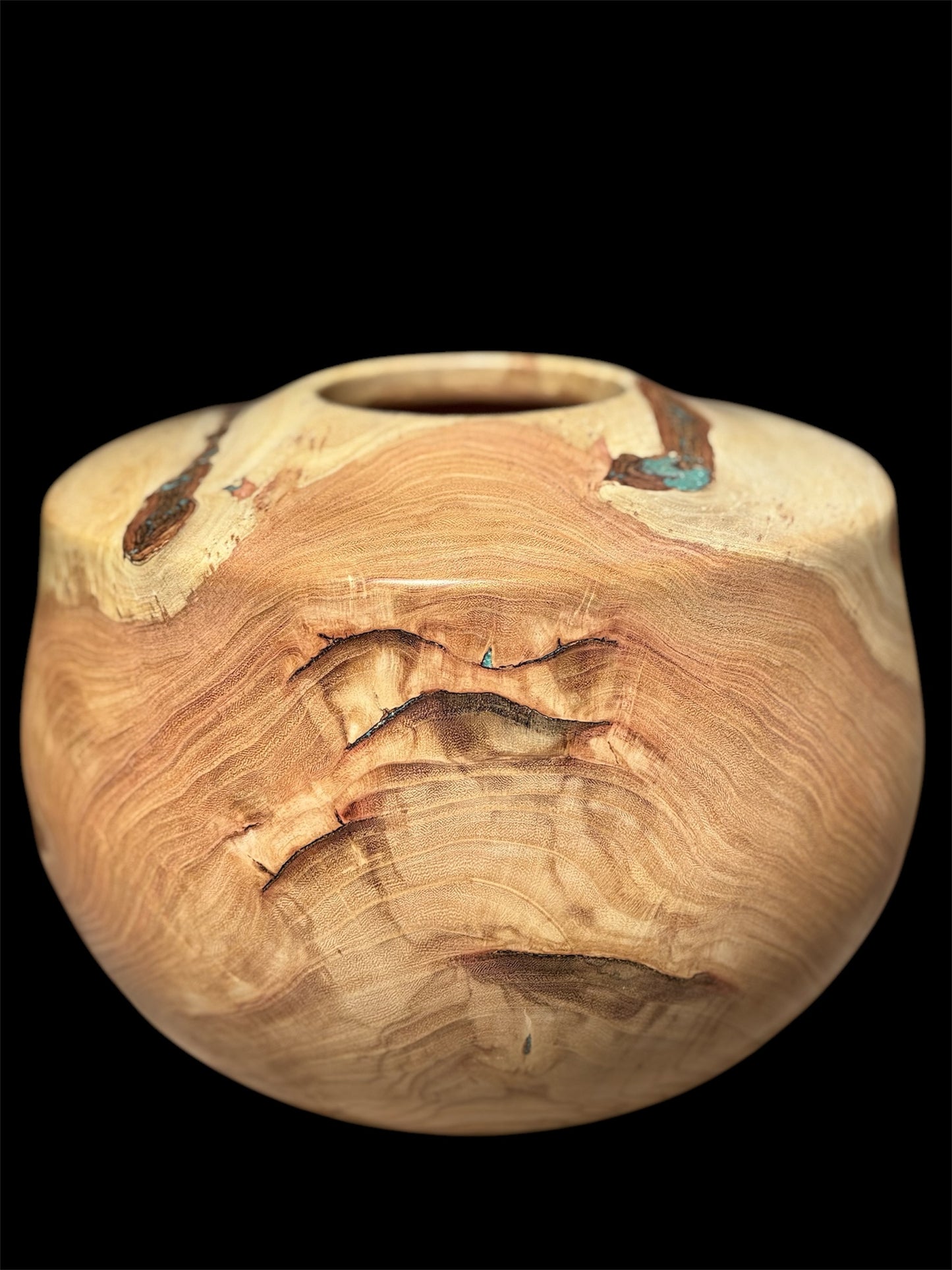 #71 Honey Locust Vessel with Kingman Turquoise Inlay
