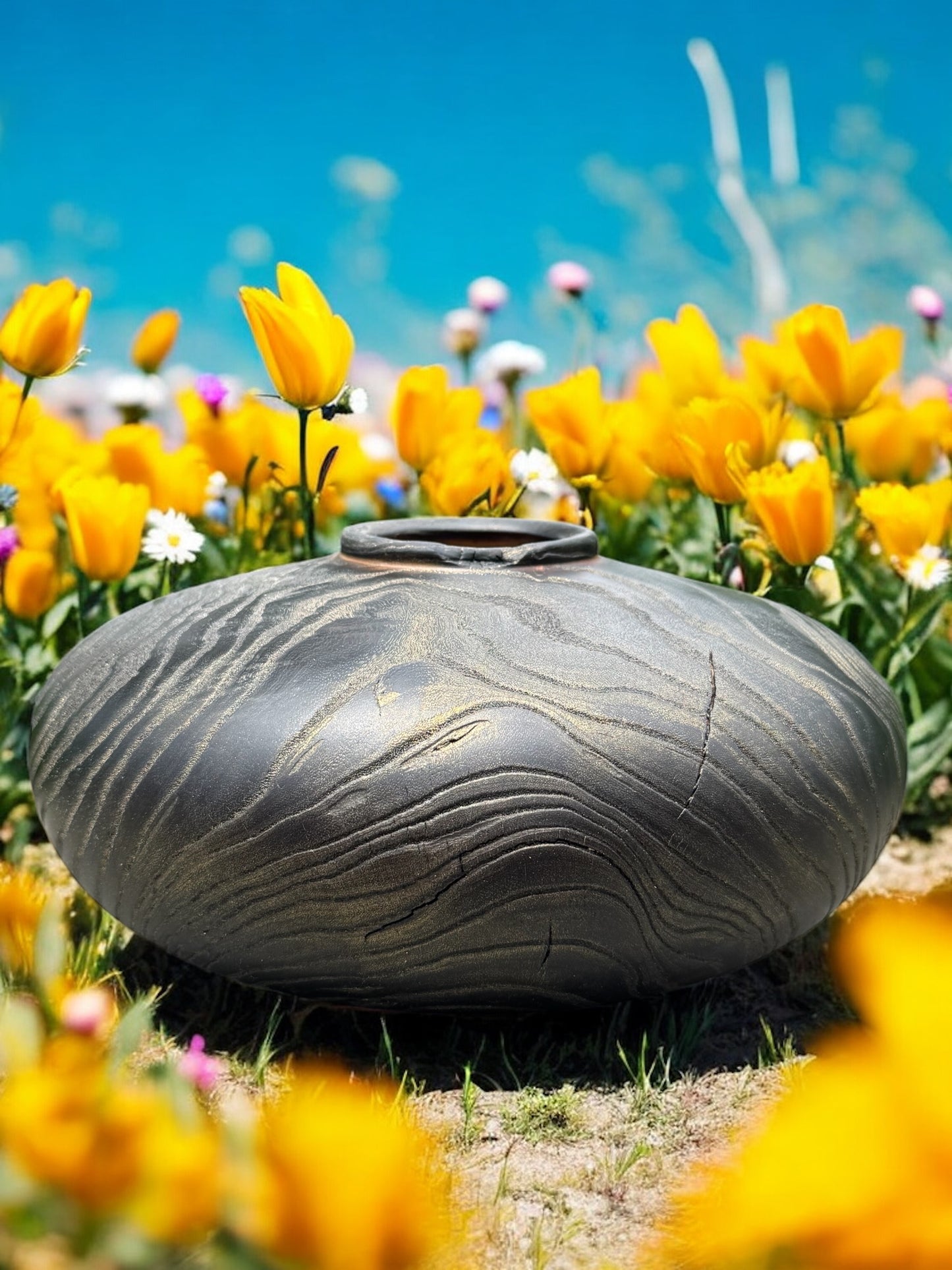 #114 - Yakisugi Ash Vessel with Gold Wax Finish