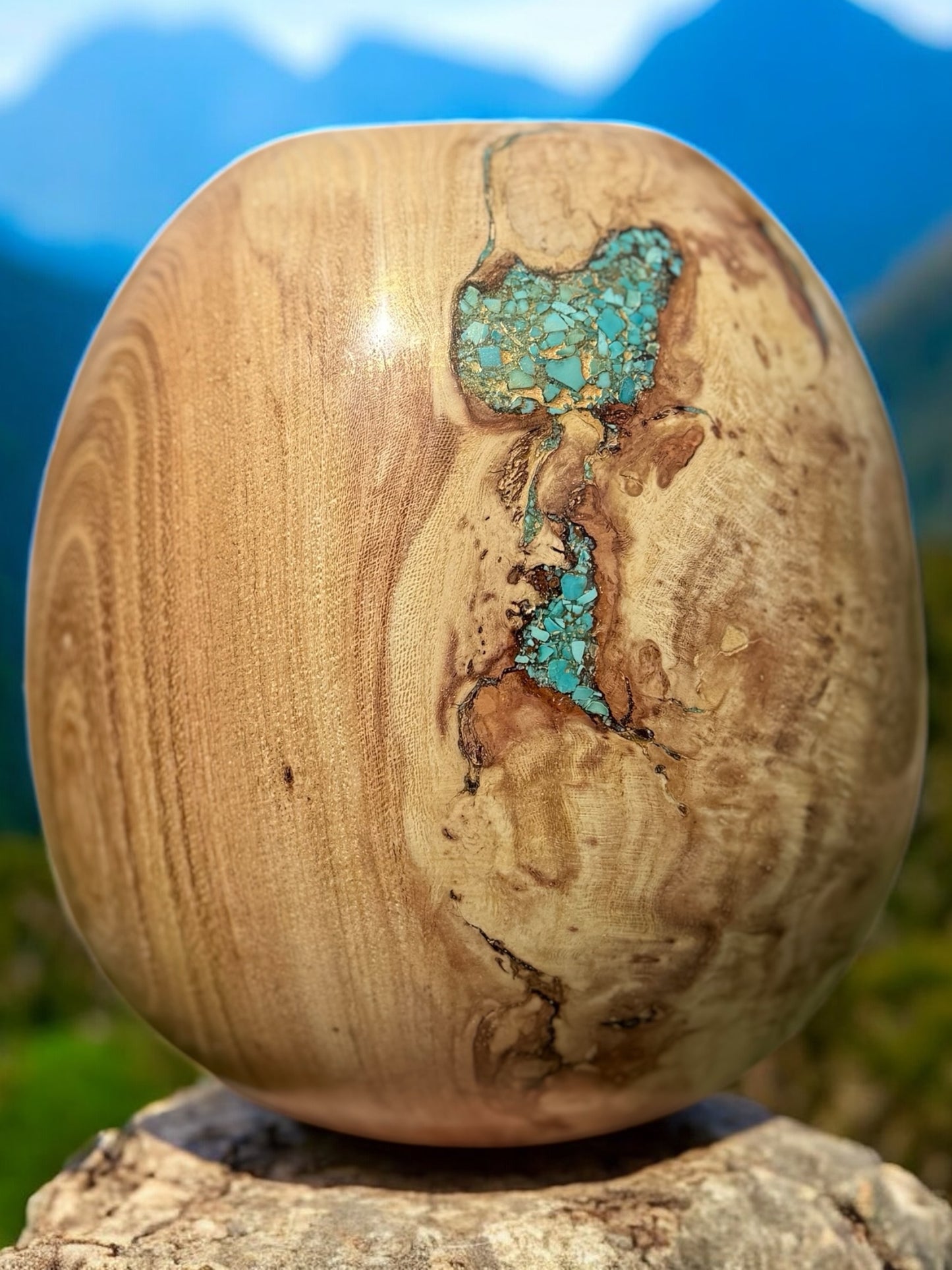 #113 - Honey Locust Burl Vessel with Fox Turquoise Inlay