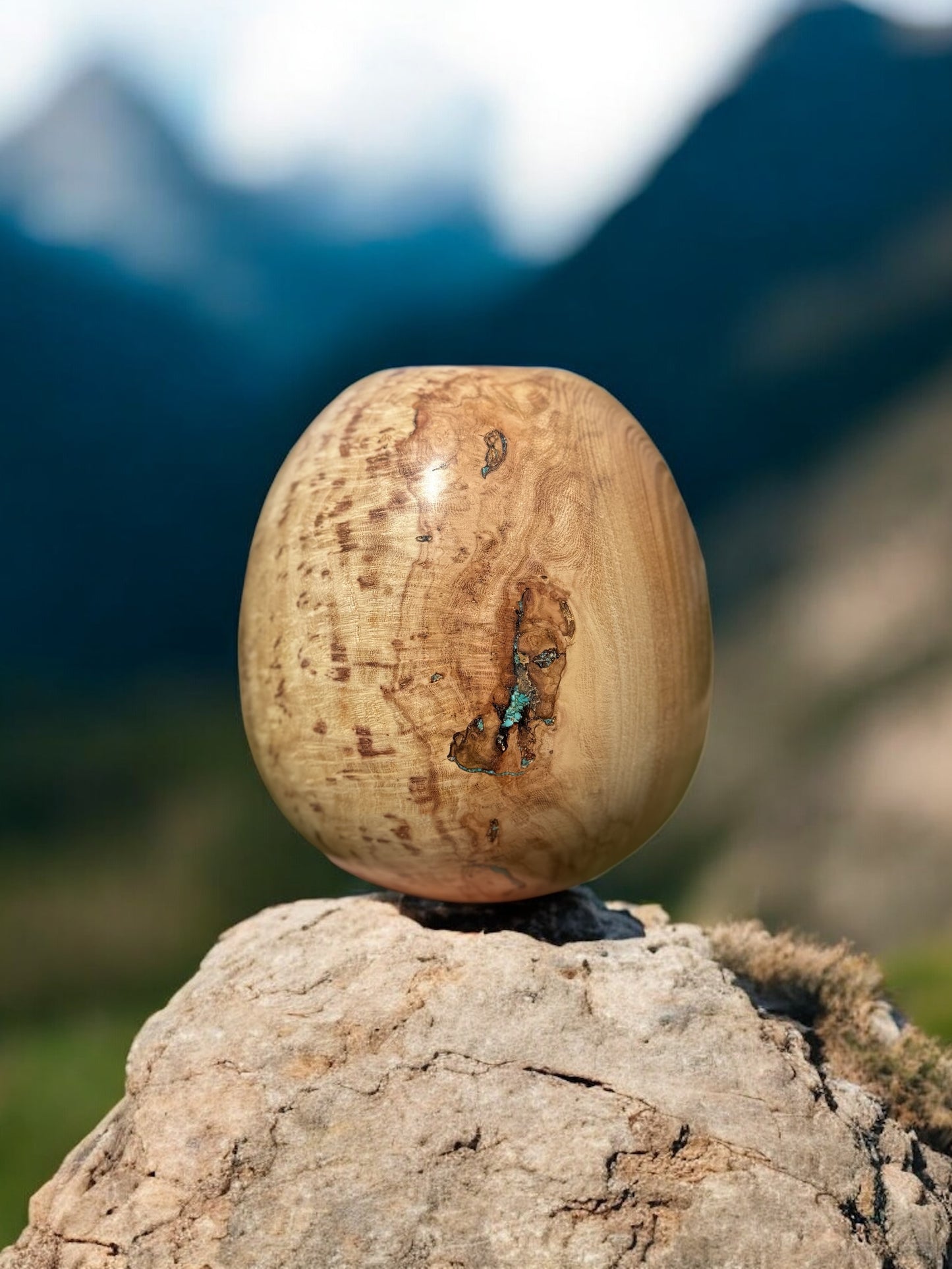 #113 - Honey Locust Burl Vessel with Fox Turquoise Inlay