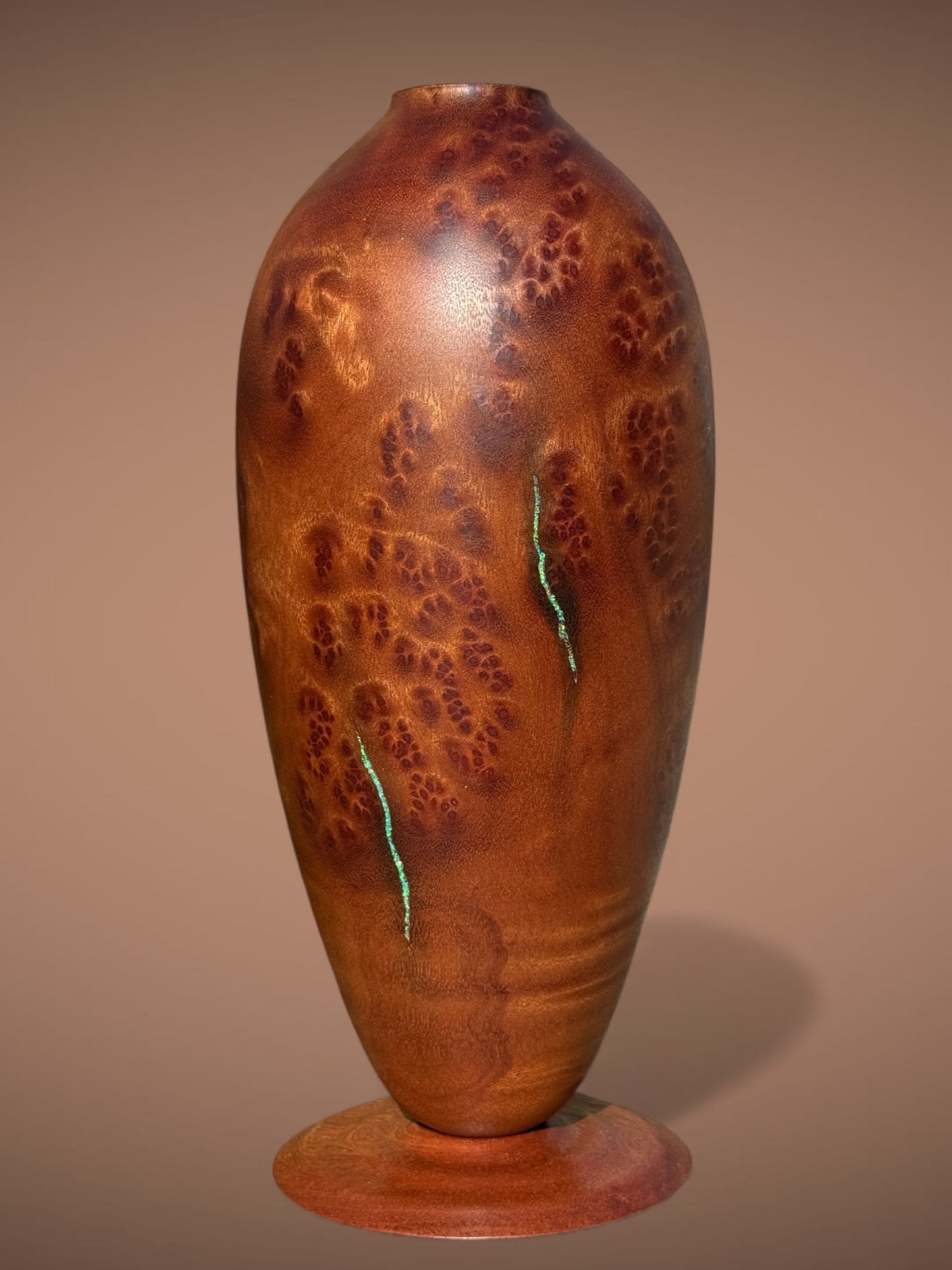 #191 - Camphor Burl Vessel with Aquamarine Opal Inlay and Sapele Base