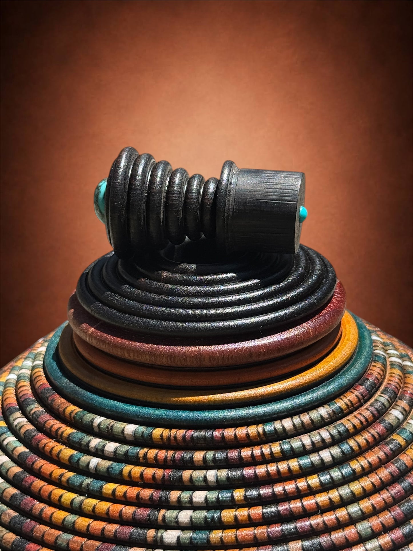 #225 - Obi Basket Illusion Vessel with Turquoise inlay and cabochon