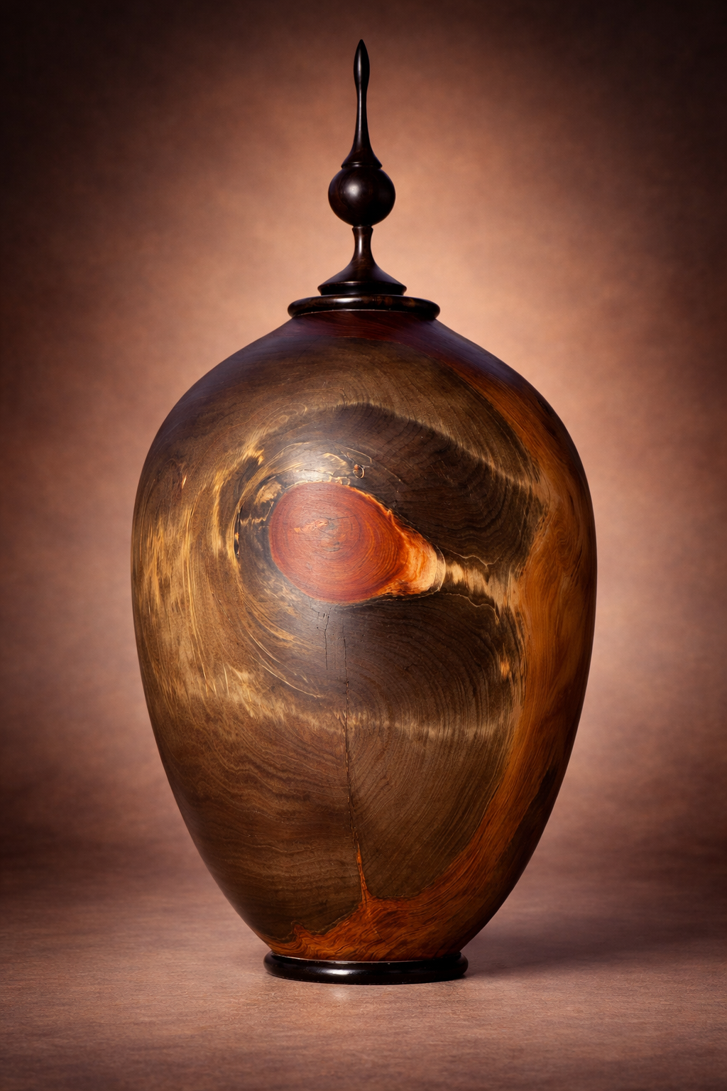 #196 - Ebonized Alligator Juniper and African Blackwood Vessel with Kingman Turquoise Inlay