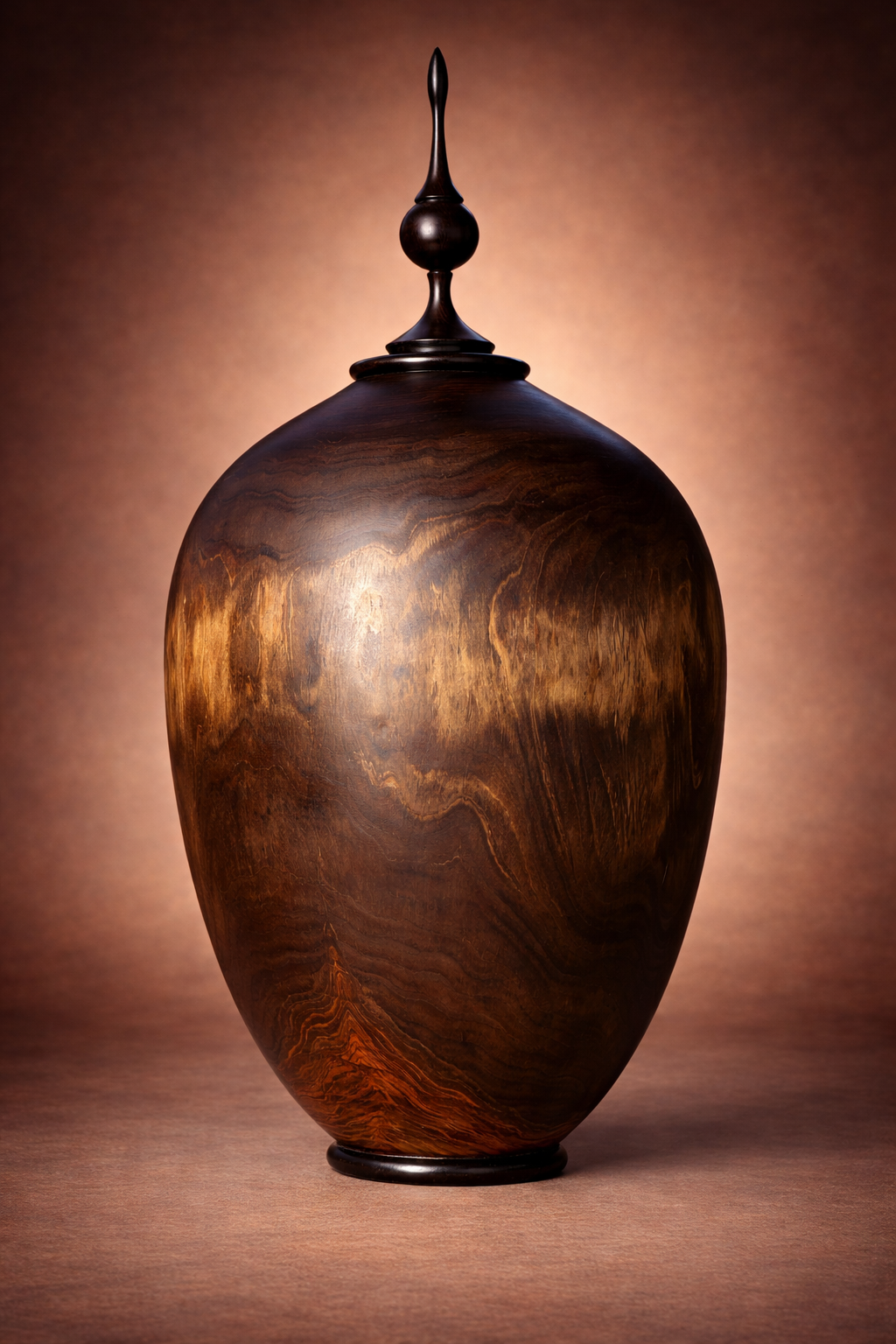 #196 - Ebonized Alligator Juniper and African Blackwood Vessel with Kingman Turquoise Inlay