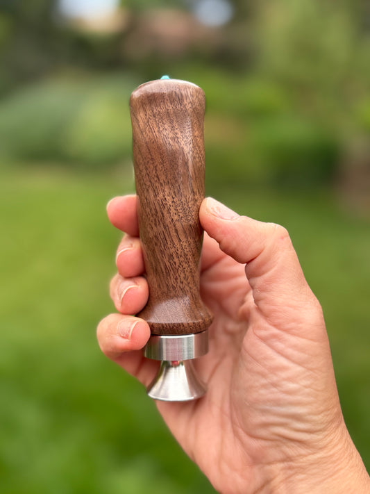 #102 - Curly Walnut Bottle Opener with Fox Turquoise Cabochon