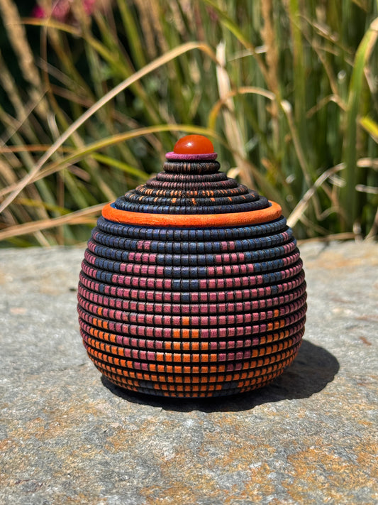 #118 - Zulu Herb Basket-Illusion Box - Orange, Blue and Pink