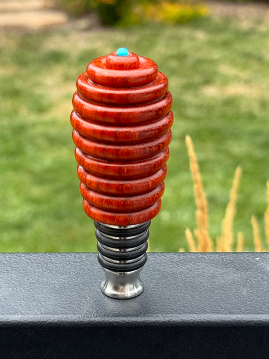 #128 - Padauk Bottle Stopper with Sleeping Beauty Turquoise Cabochon