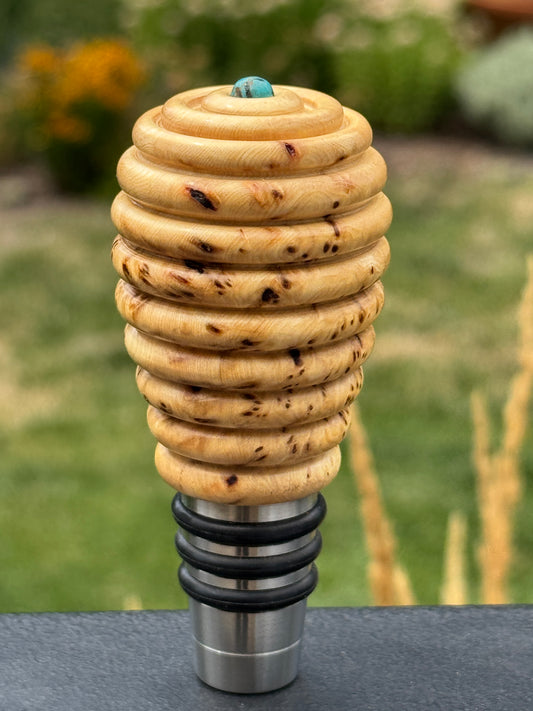 #130 - Cedar Burl Whiskey Bottle Stopper with Fox Turquoise Cabochon