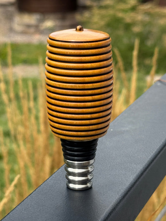 #132 - Yellowheart Wine Bottle Stopper with Tiger Eye Cabochon