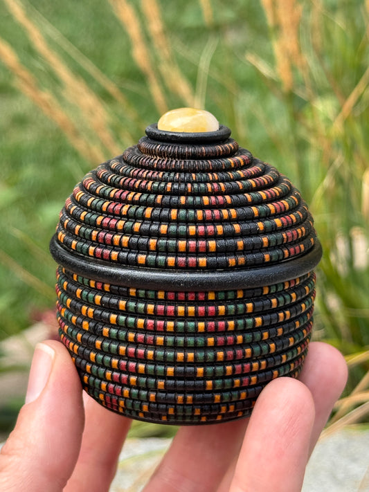 #139 - Zulu Herb Basket-Illusion Box with Yellow Quartz Cabochon