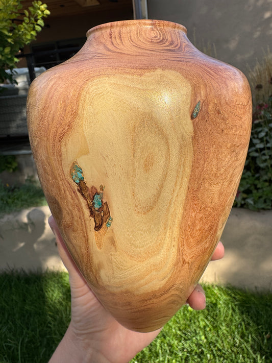 #159 - Honey Locust Burl Vessel with Fox Turquoise Inlay