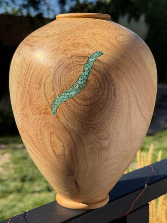 #165 - Alligator Juniper Vessel with Fox Turquoise Inlay