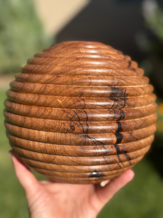 #168 - Mesquite Beaded Vessel with Black Inlay
