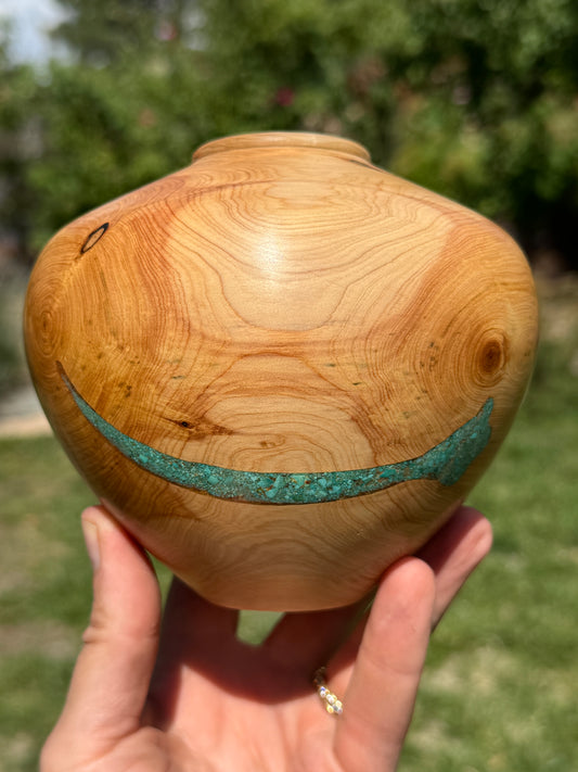 #169 - Alligator Juniper Vessel with Fox Turquoise Inlay