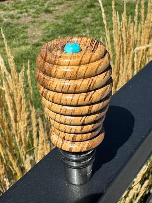 #179 - Spalted Holm Oak Whiskey Bottle Stopper with Tibetan Turquoise Cabochon