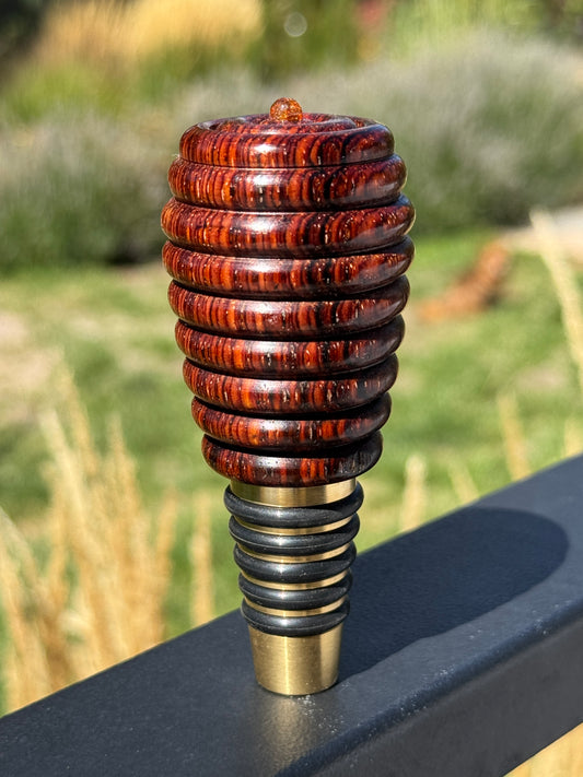 #180 - Cocobolo Whiskey Brass Bottle Stopper with Amber Cabochon