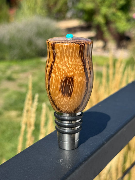 #181 - Zebrawood Whiskey Bottle Stopper with Sleeping Beauty Turquoise Cabochon