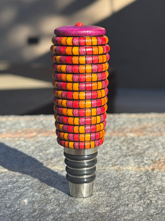#187 - Red, Pink, Orange and Yellow Basket Illusion Wine Bottle Stopper with Coral Cabochon
