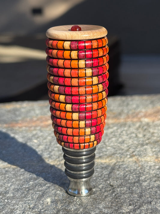#188 - Red, Pink, Orange Ombre Basket Illusion Wine/Whiskey/Olive Oil Bottle Stopper with Carnelian Cabochon