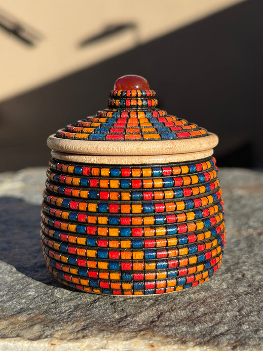 #199 - "Comic Book Colors" Basket Illusion Box with Carnelian Cabochon
