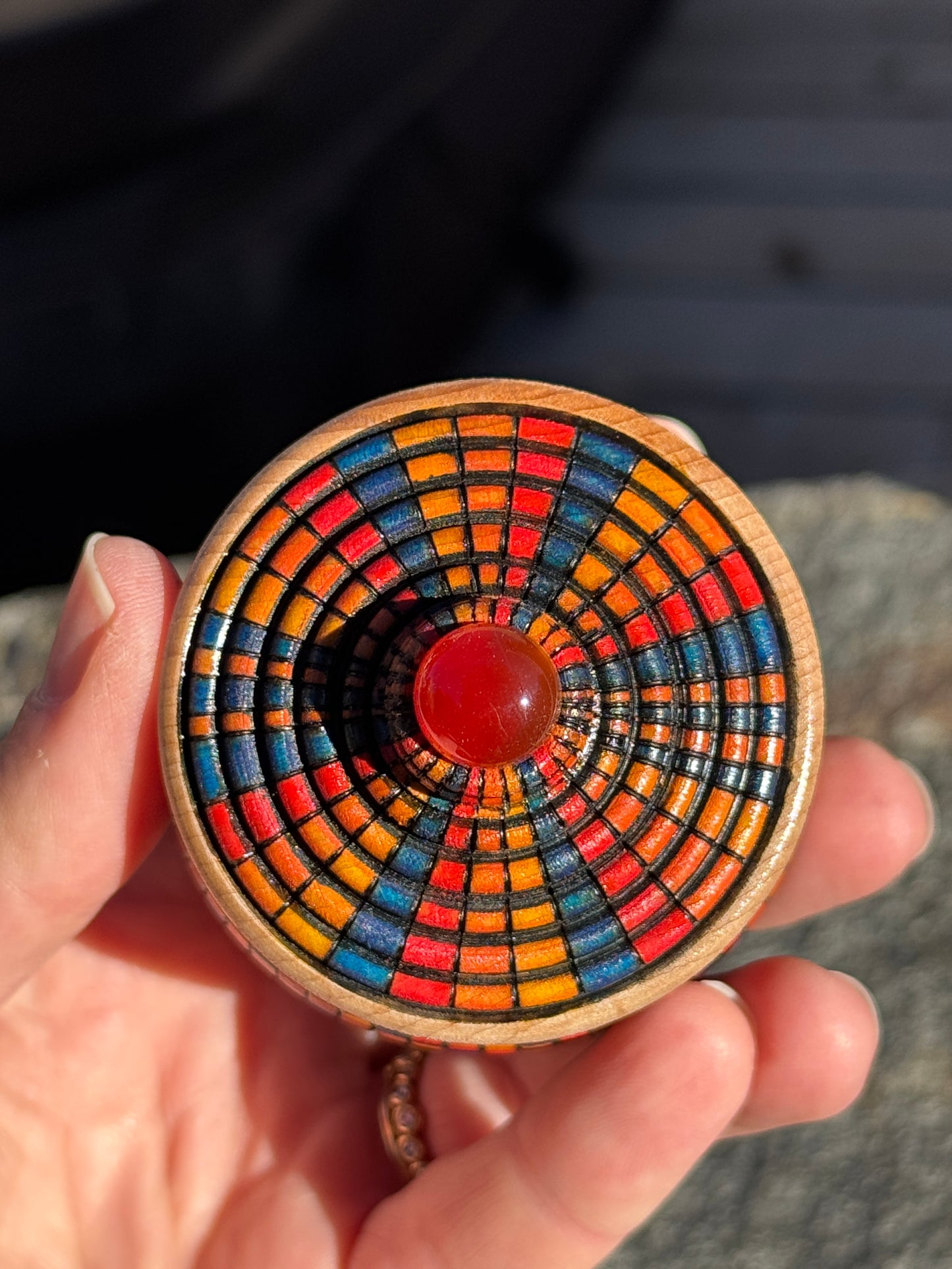 #199 - "Comic Book Colors" Basket Illusion Box with Carnelian Cabochon