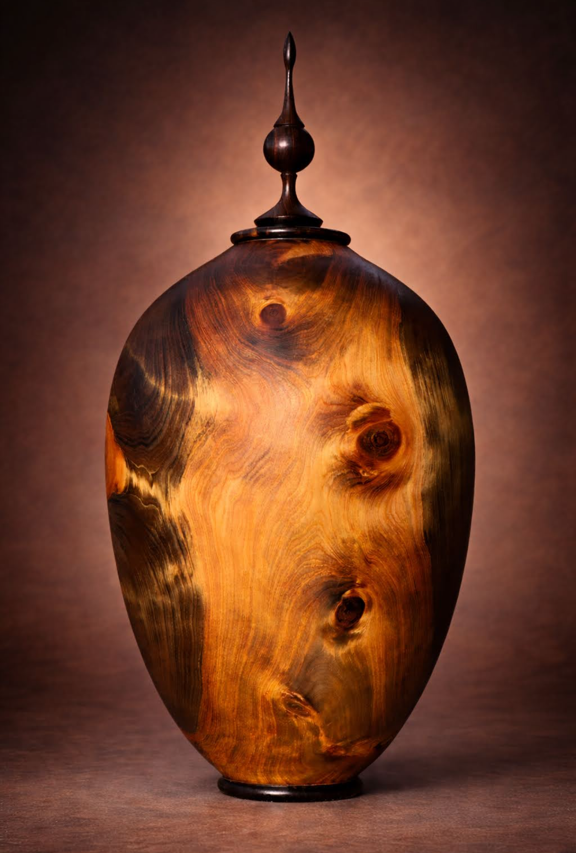 #196 - Ebonized Alligator Juniper and African Blackwood Vessel with Kingman Turquoise Inlay