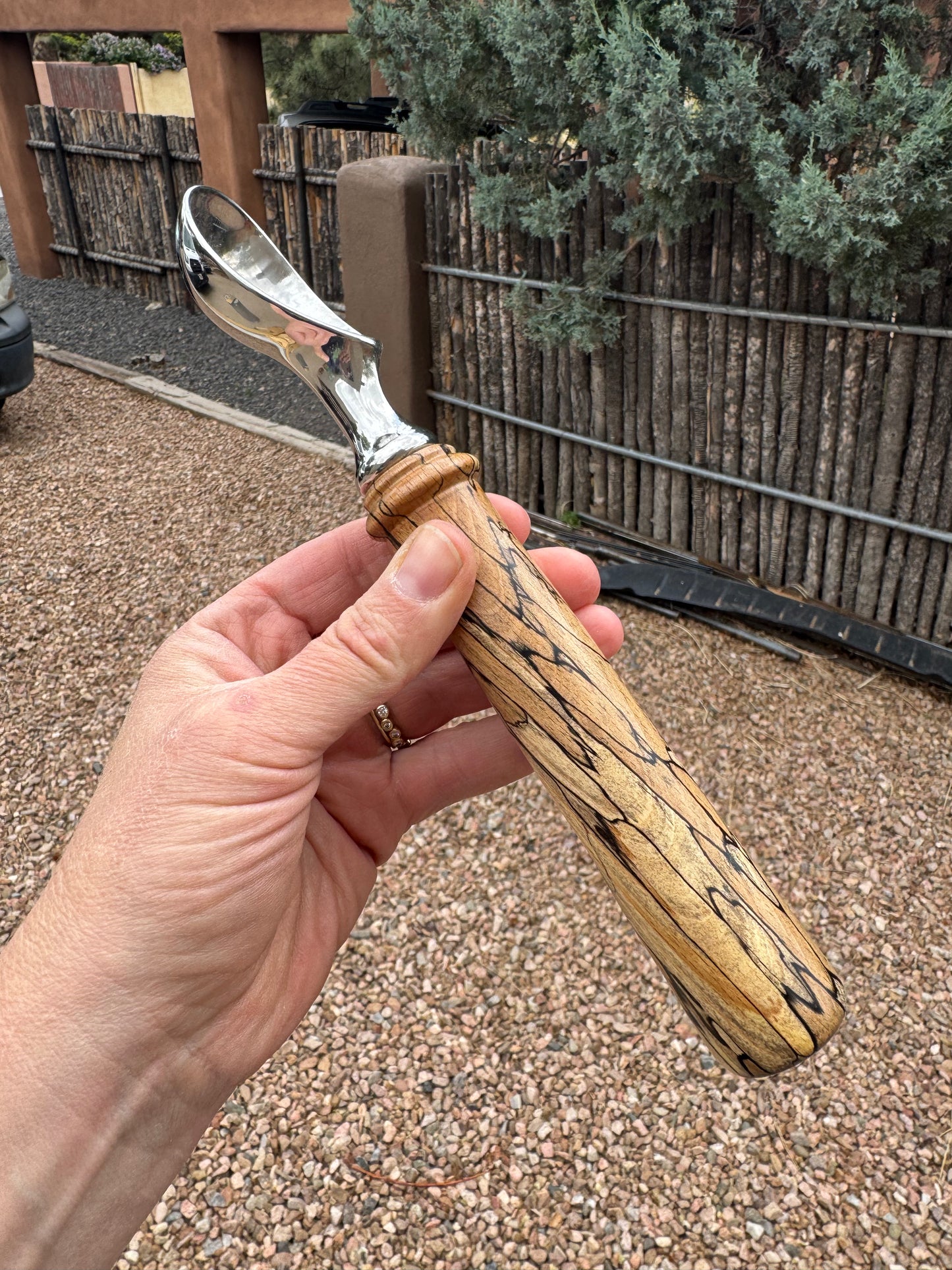 #74 Spalted Beech Ice Cream Scoop with Coral Cabochon