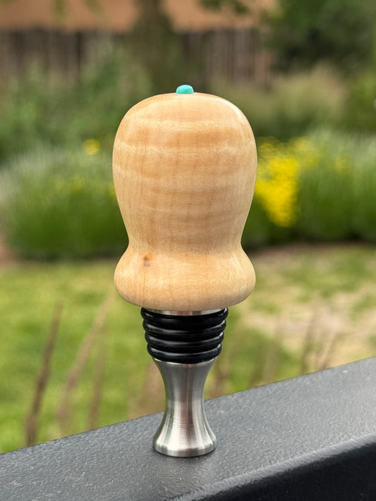 #108 - Curly Maple Burl Bottle Stopper with Fox Turquoise Cabochon