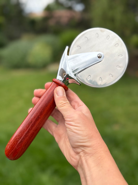 #89 Padauk Pizza Cutter with Fox Turquoise Cabochon