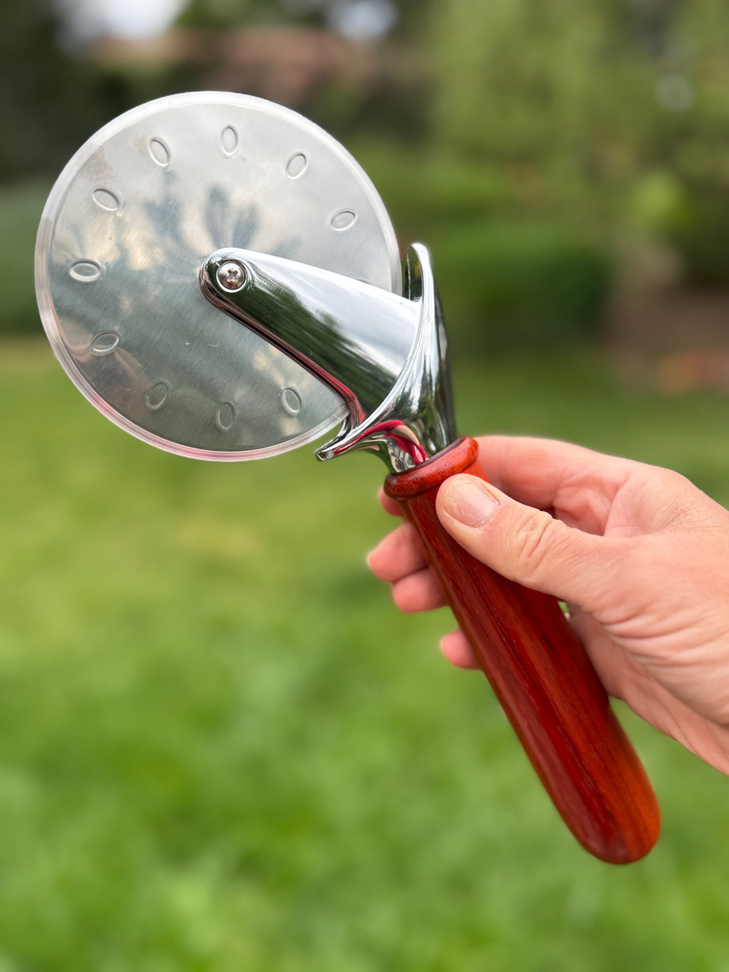 #89 Padauk Pizza Cutter with Fox Turquoise Cabochon