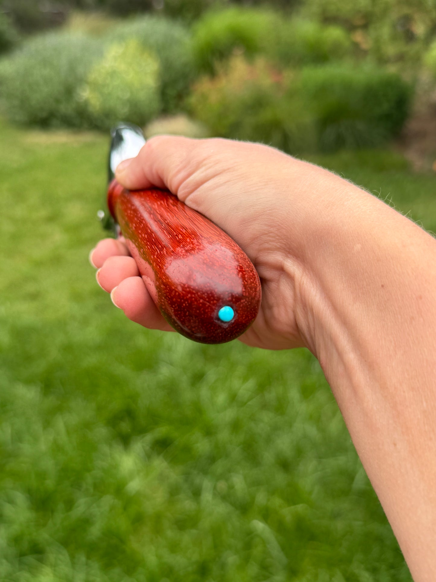#89 Padauk Pizza Cutter with Fox Turquoise Cabochon