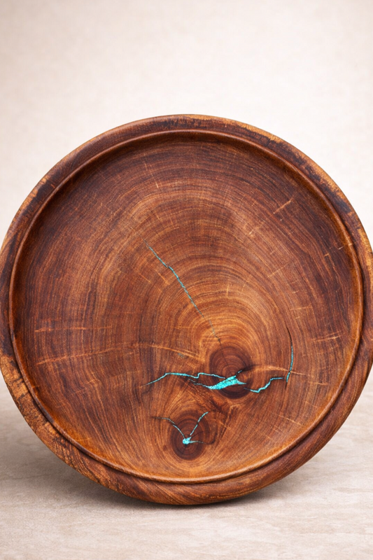 #195 - XL Beaded Velvet Mesquite Platter with Turquoise Inlay